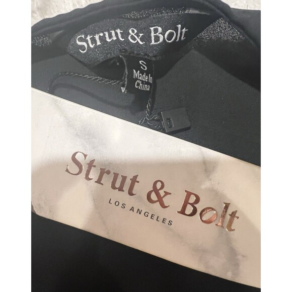 Strut & Bolt Los Angeles Long Maxi black dress boho kaftan w white embroidery M - Picture 5 of 9